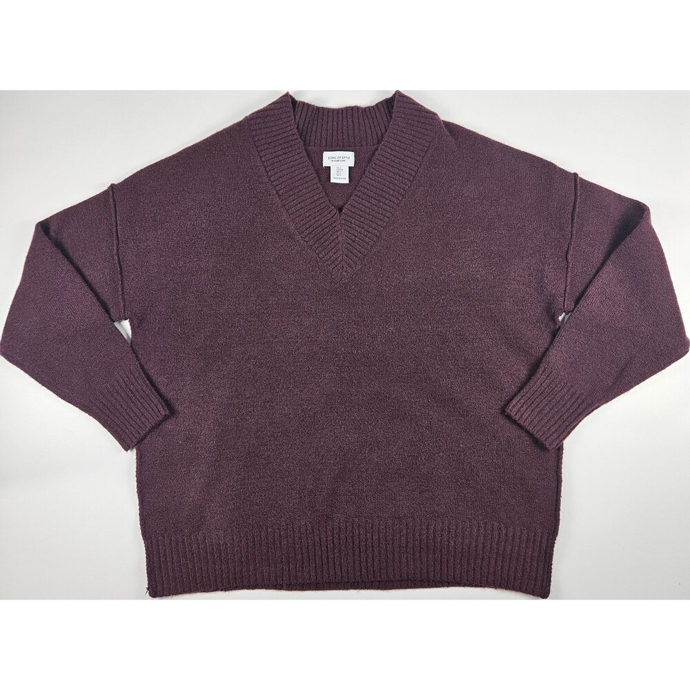 Song of Style by Aimee Song Burgundy V-Neck Knit Pullover Oversized Sweater S